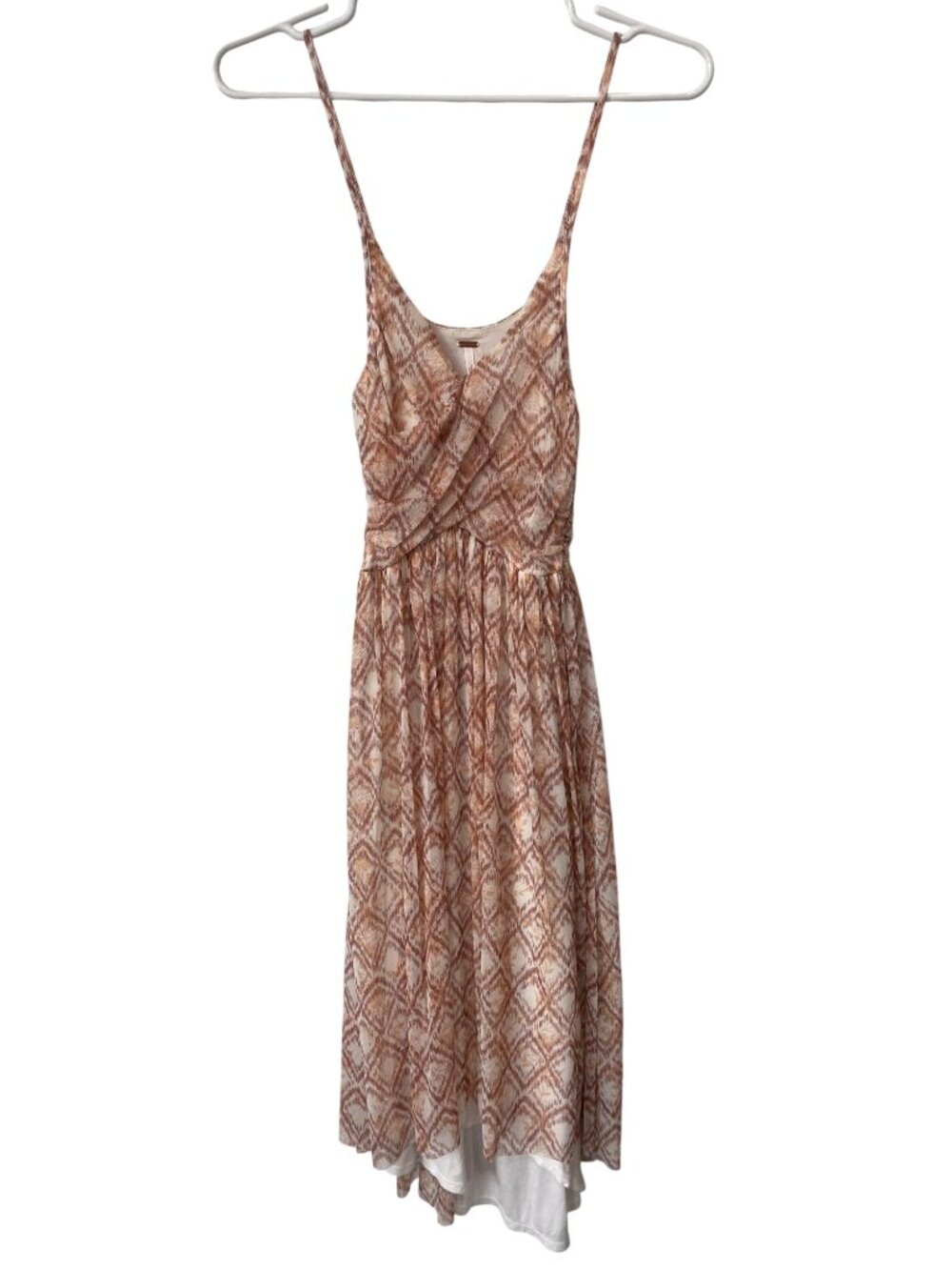 Free People Dress XS Sleeveless Ikat Print High Low Peach Multicolor Boho Chic